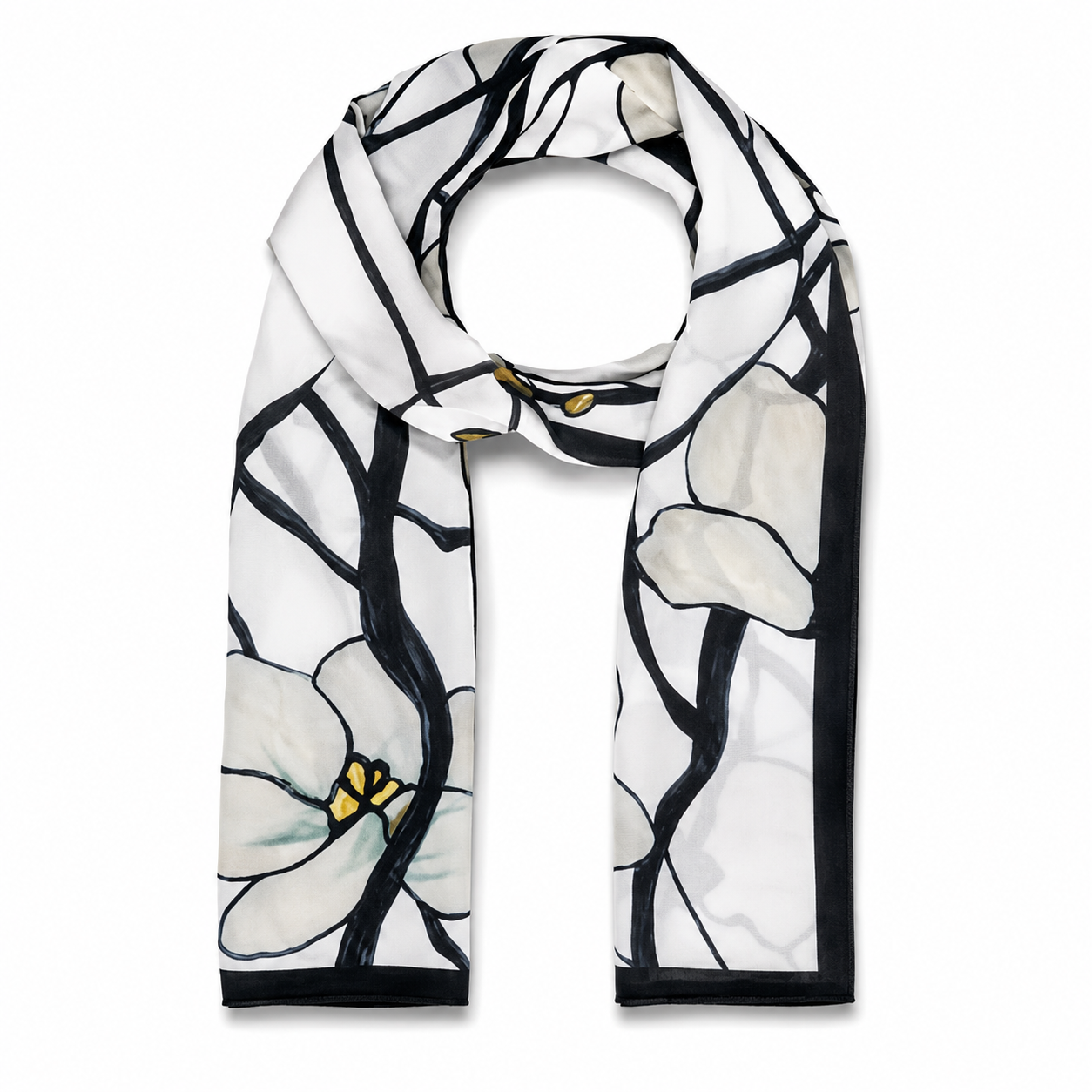 Anubis Vintage Clothing  Elegant White Floral Print Fashion Scarf