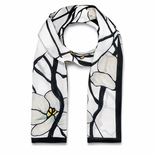 Anubis Vintage Clothing  Elegant White Floral Print Fashion Scarf
