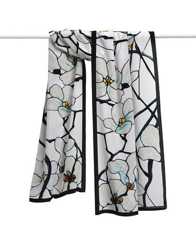 Anubis Vintage Clothing  Elegant White Floral Print Fashion Scarf
